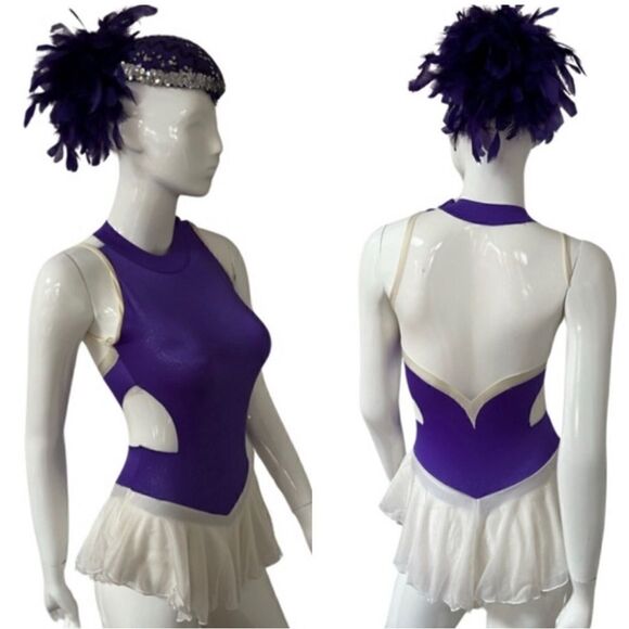 Vintage 1980s Handmade Purple OOAK Showgirl Pageant Dance Costume and Headpiece - Picture 1 of 14
